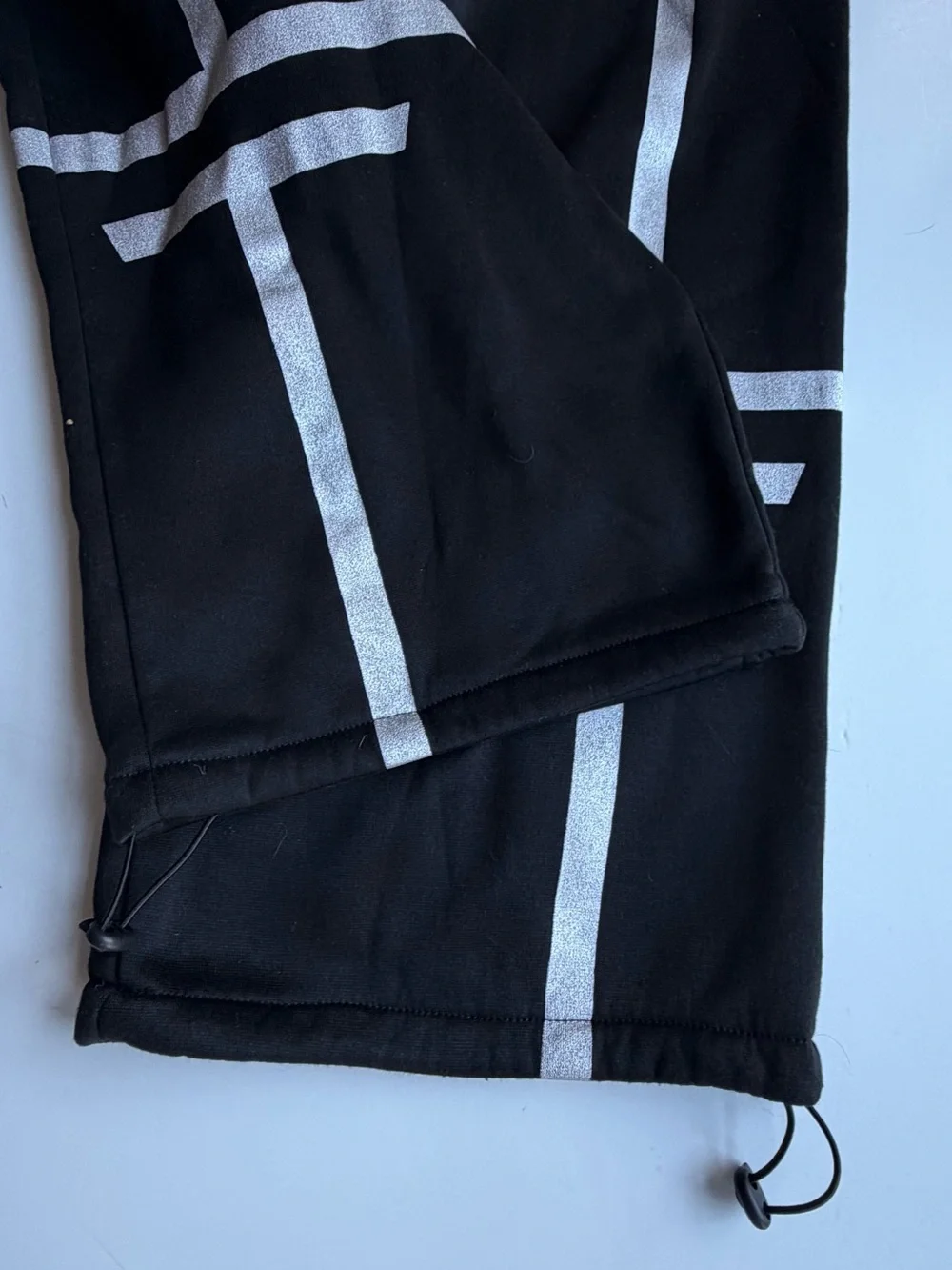 Y2K Black Wide-Leg Sweatpants Graphic Stripe Detail Mens Size XL
